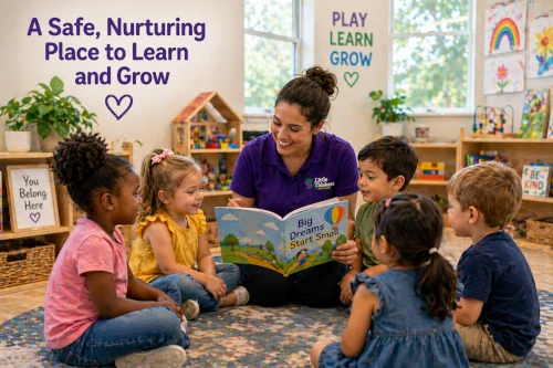 safe nurturing preschool environment Burlington NC teacher reading to children